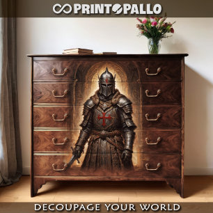 Papier Mousseline Un chevalier croisé tenant une épée dans une crypt