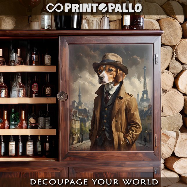 Papier Mousseline Un chien beagle détective à Paris en 1920 (Créateur téléchargé)