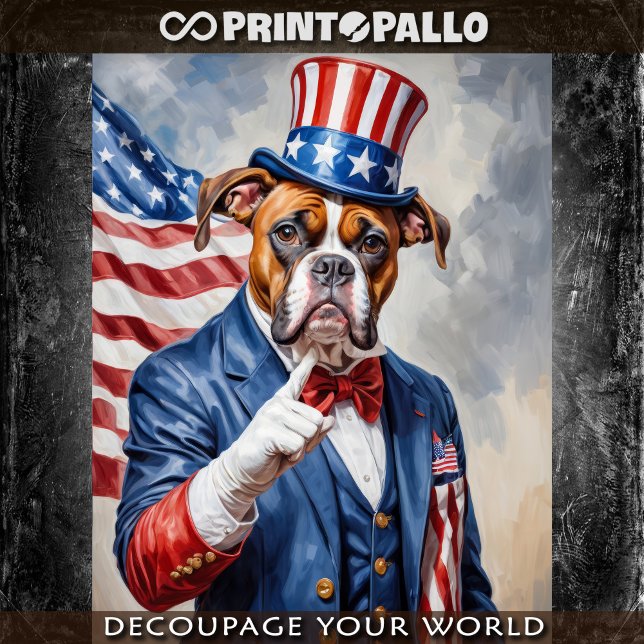 Papier Mousseline Un chien boxer en Uncle Sam avec le drapeau améric (Créateur téléchargé)