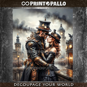 Papier Mousseline Un couple de Steampunk s'embrasse dans Londres vic