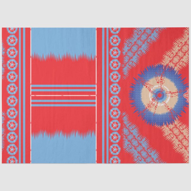 Papier Mousseline un design d'un motif rouge et bleu (Recto)