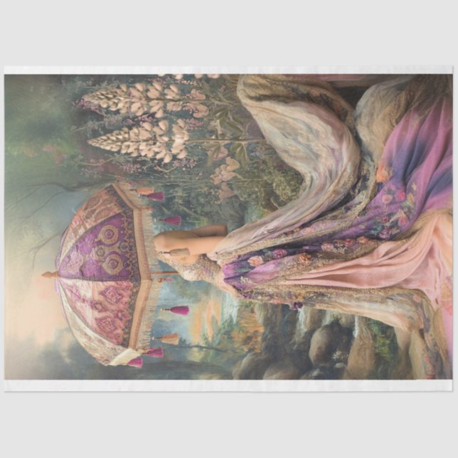 Papier Mousseline Un Gala de jardin, une femme avec un Parasol (Recto)