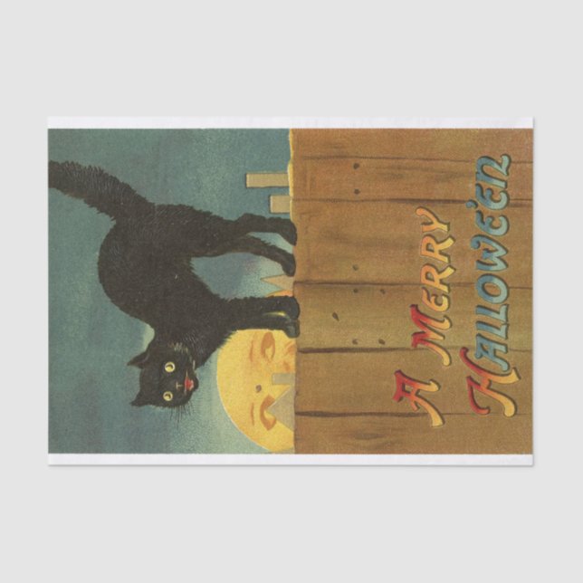 Papier Mousseline Un joyeux Hallowe en Chat noir Éffrayant Art Vinta (Recto)