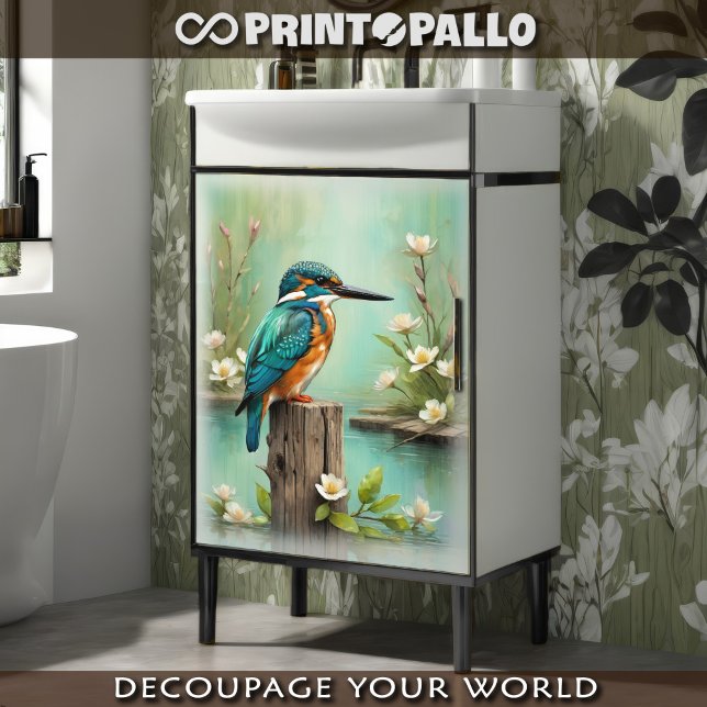 Papier Mousseline Un martin pêcheur d'aquarelle sur une branche (Créateur téléchargé)