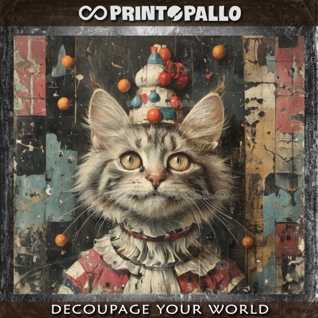 Papier Mousseline Un mignon chat clown sur un mur en bois peint - (Créateur téléchargé)