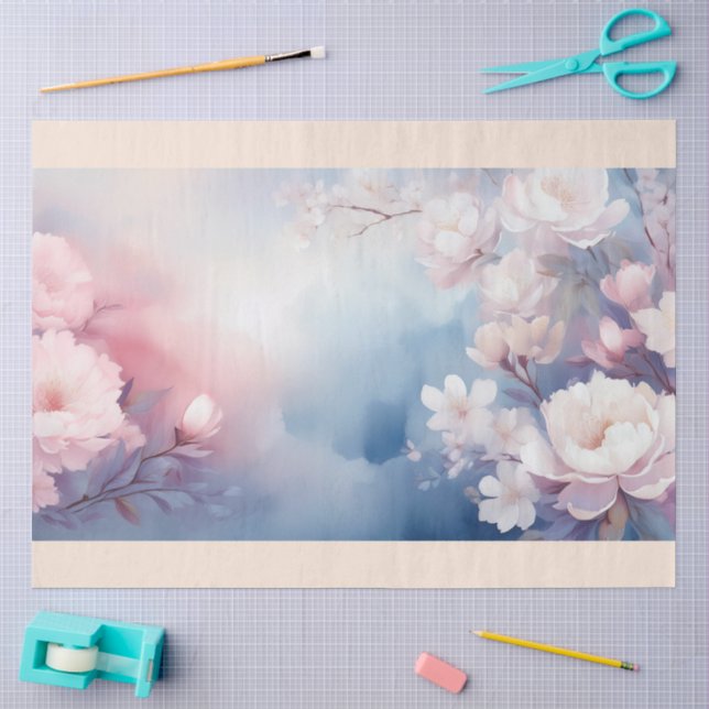 Papier Mousseline Un motif de floraison florale brumeuse #3 (Artisanat)