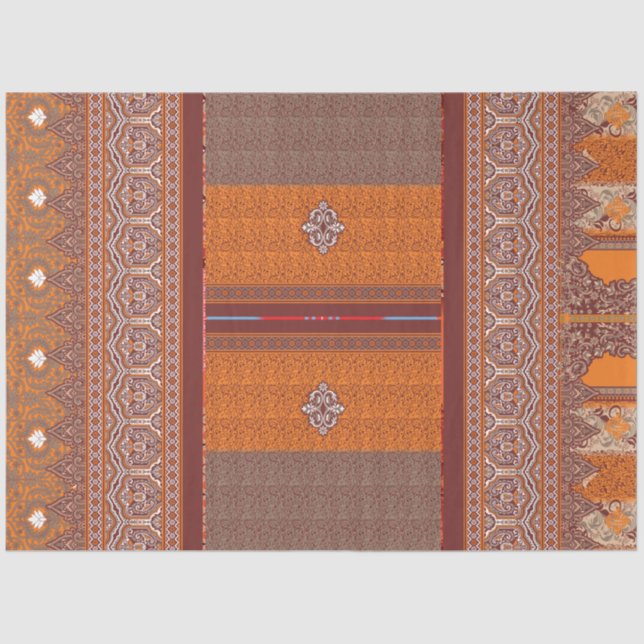 Papier Mousseline un motif de point de croix en orange et marron (Recto)