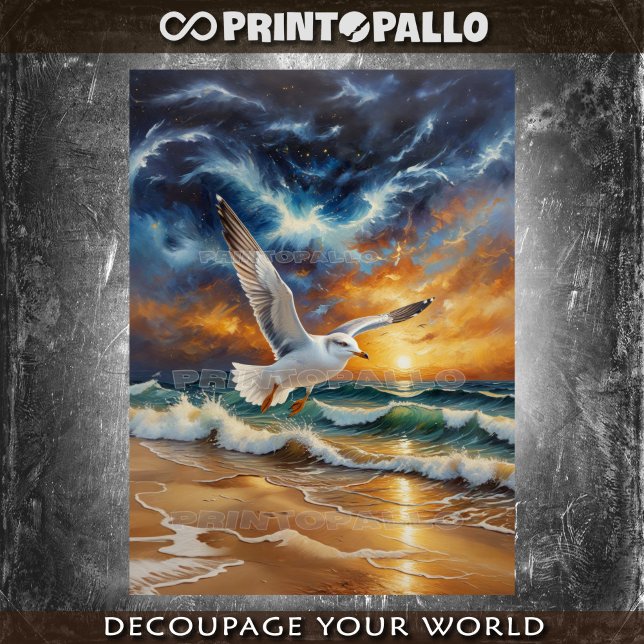 Papier Mousseline Un mouette volant au-dessus de l'océan orageux (Créateur téléchargé)