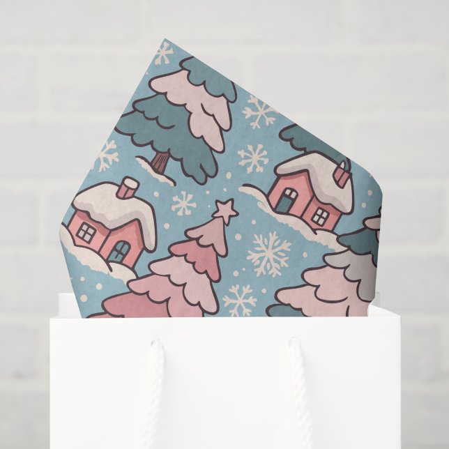 Papier Mousseline Un Noël rose  (Sac cadeau)