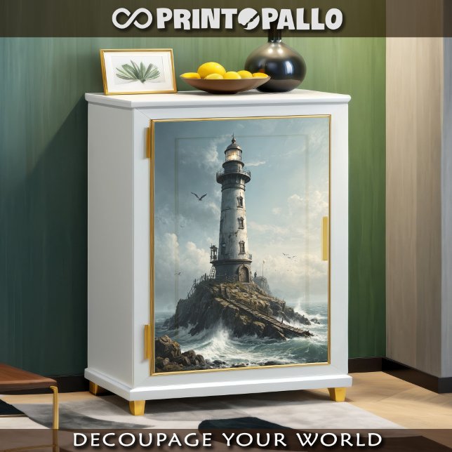 Papier Mousseline Un phare dans une mer orageuse avec mouette - (Créateur téléchargé)