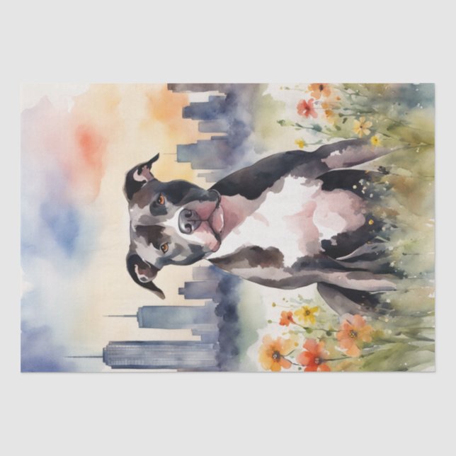 Papier Mousseline Un Pitbull dans un découpage de prairie (Recto)