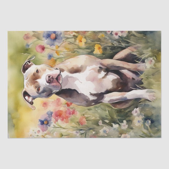 Papier Mousseline Un Pitbull dans un découpage de prairie (Recto)