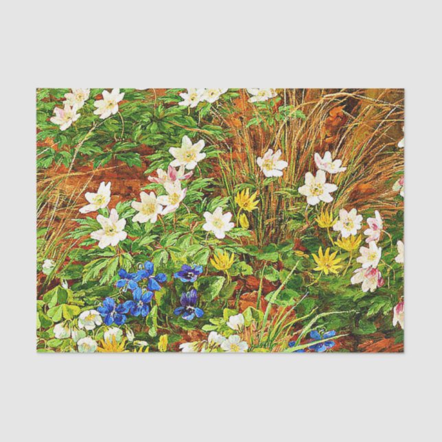 Papier Mousseline Un plancher forestier avec des anémones et des vio (Recto)