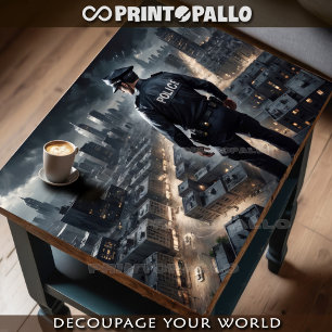 Papier Mousseline Un policier surveille la ville pour vous protéger