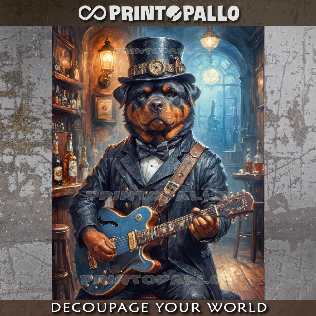 Papier Mousseline Un steampunk Rottweiler jouant de la guitare au pu (Créateur téléchargé)