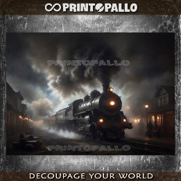 Papier Mousseline Un vieux train à vapeur du XIXe siècle en soirée.