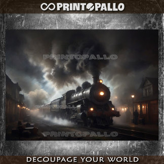 Papier Mousseline Un vieux train à vapeur du XIXe siècle en soirée.