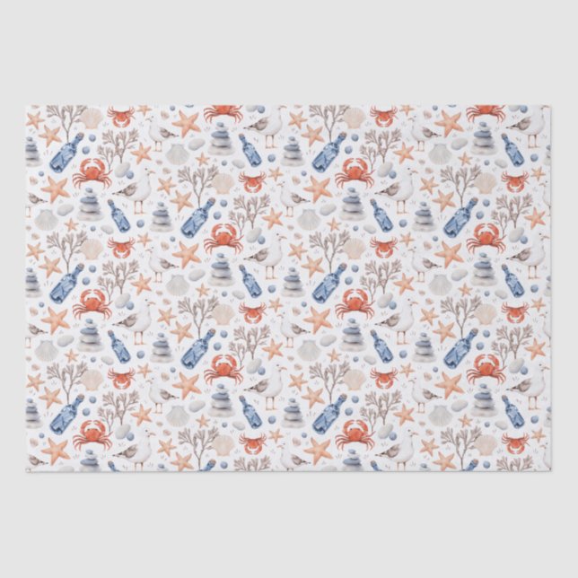 Papier Mousseline Un voyage à la plage - Motif côtier aquarelle (Recto)