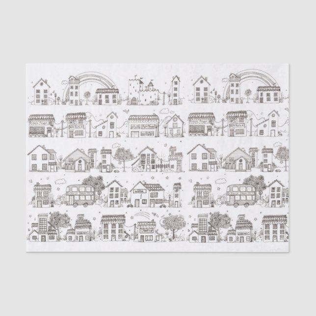 Papier Mousseline Un voyage par le village de griffonnage - papier (Recto)