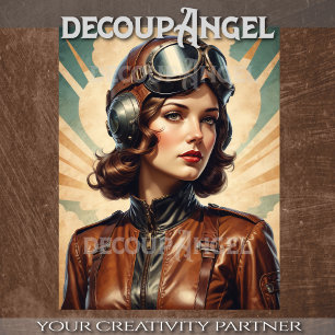 Papier Mousseline Une Aviatrice rétro en style Vintage - Découpage