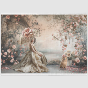 Papier Mousseline Une dame et un Portrait Poméranien & Art Floral