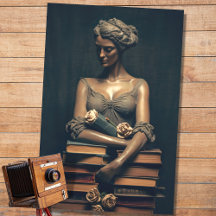 Une femme en pierre avec des livres 4 papier décou