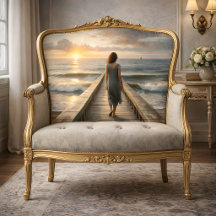 Une femme sur la jetée au coucher du soleil