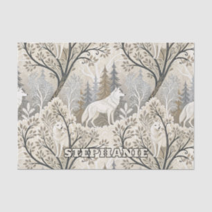 Papier Mousseline Une forêt d'hiver paisible avec des loups blancs