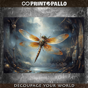 Papier Mousseline Une libellule steampunk dans une grotte mystérieus