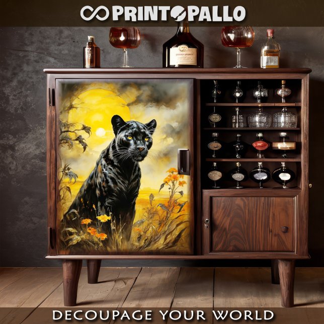 Papier Mousseline Une panthère noire dans la savane au coucher du so (Créateur téléchargé)