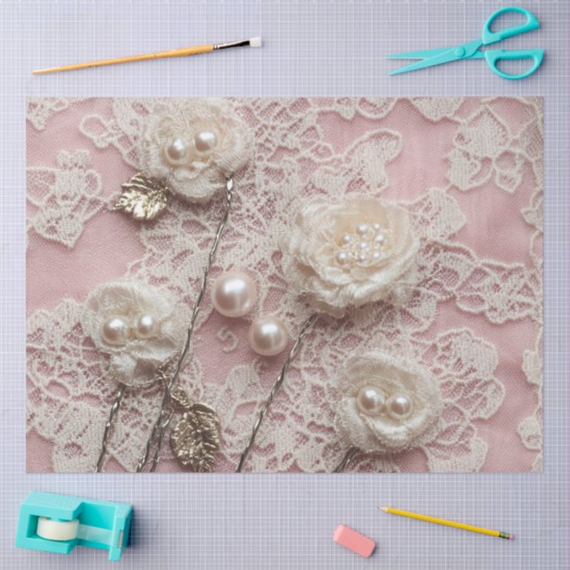 Papier Mousseline Une Perle Rose et Série de Dentelle Design #6 (Artisanat)