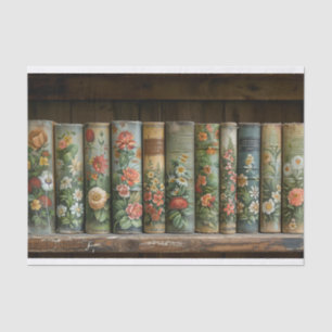 Papier Mousseline Une rangée d'anciens livres aux fleurs embellies