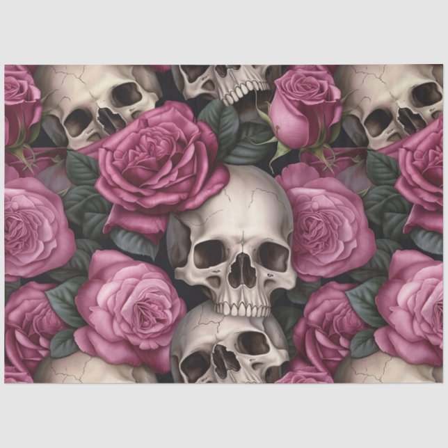 Papier Mousseline Une série de crânes et de roses Design 5 (Recto)