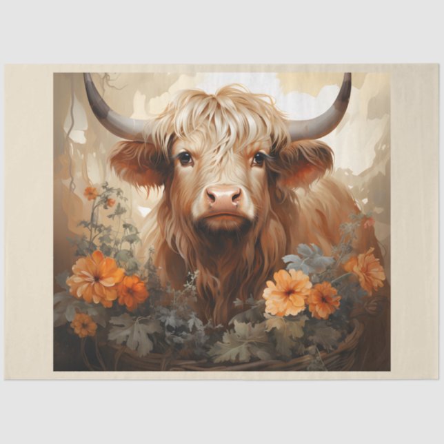 Papier Mousseline Une série Florale Highland Cow Design 2 (Recto)