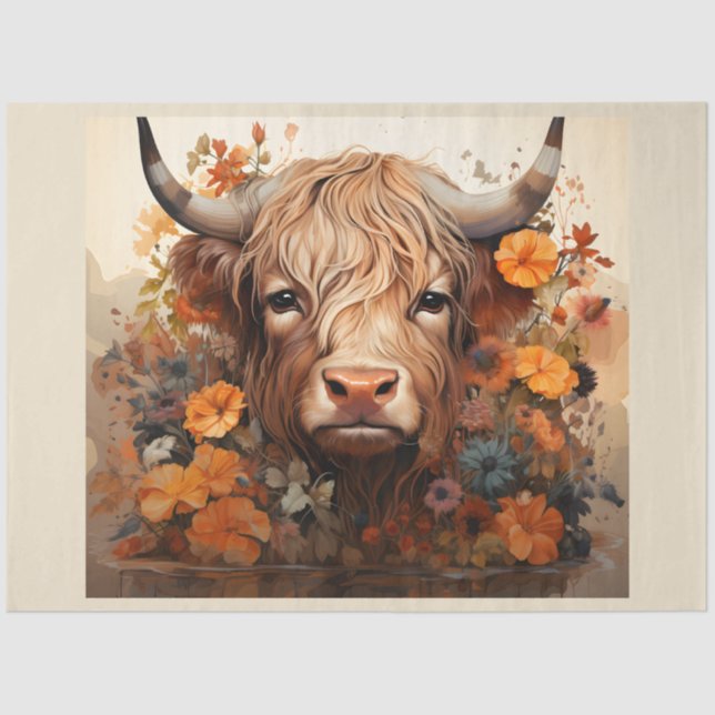 Papier Mousseline Une série Florale Highland Cow Design 3 (Recto)