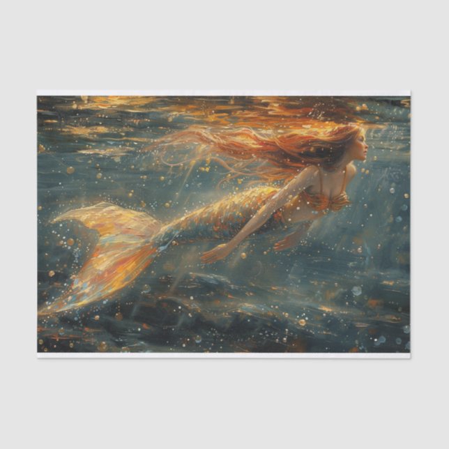 Papier Mousseline Une sirène qui regarde à la surface de l'eau (Recto)