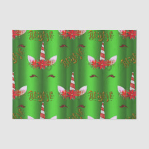 Papier Mousseline Unicorn Christmas Believe Green