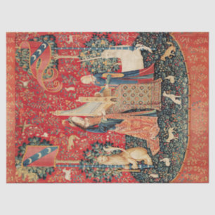 Papier Mousseline UNICORN, DAME JOUANT ORGE Rouge Vert Floral