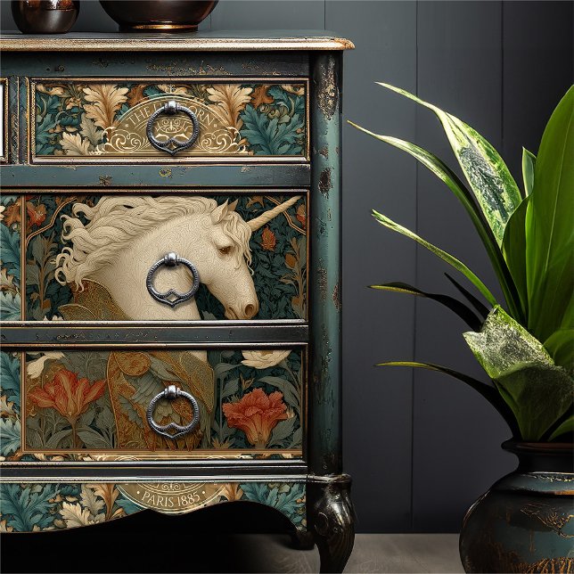 Papier Mousseline Unicorn William Morris Style Botanique Art Nouveau (Créateur téléchargé)