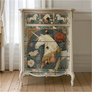 Papier Mousseline Unicorne Botanique Fleur Rouge Jade Vintage