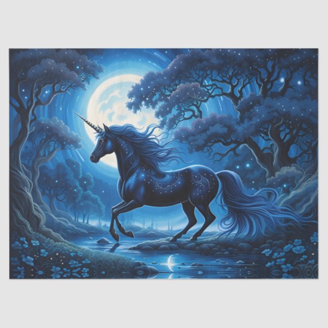 Papier Mousseline Unicorne noire en Lune Bleue (Recto)