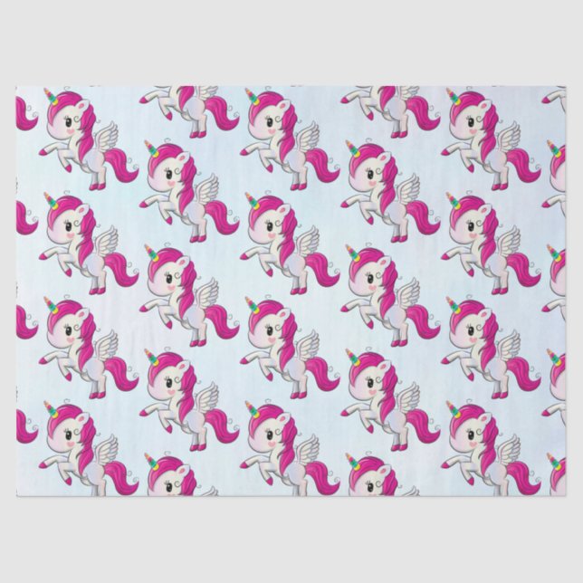 Papier Mousseline Unicorne rose mignonne avec ailes (Recto)