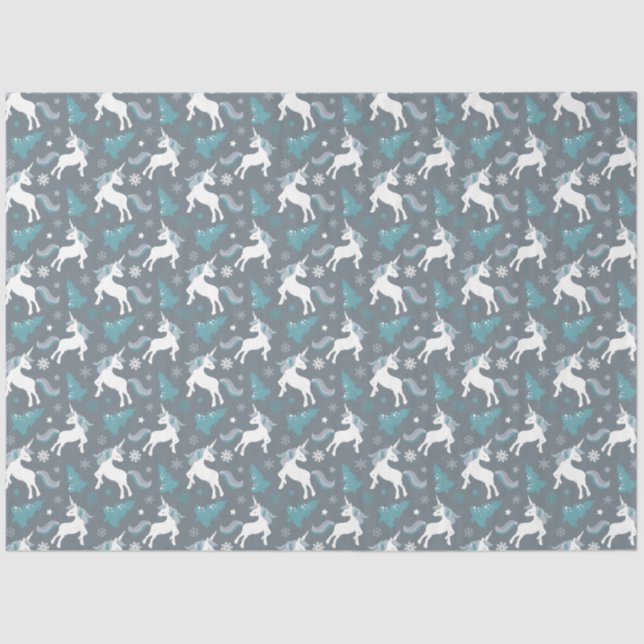 Papier Mousseline Unicornes d'hiver Motif gris foncé (Recto)