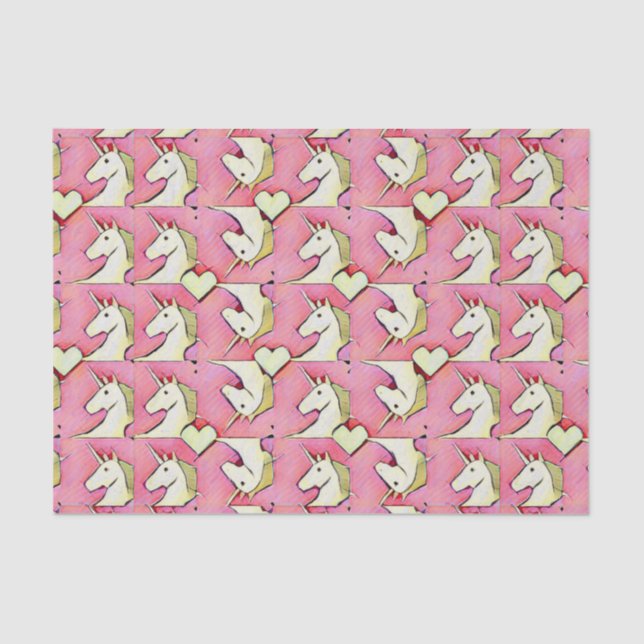 Papier Mousseline Unicornes et coeurs (Recto)