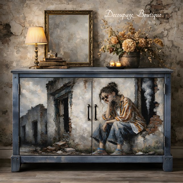 Papier Mousseline Urban Bohemian Woman Neutral Tones decoupage (Urban Bohemian Woman Neutral Tones Decoupage Tissue Paper Mockup)