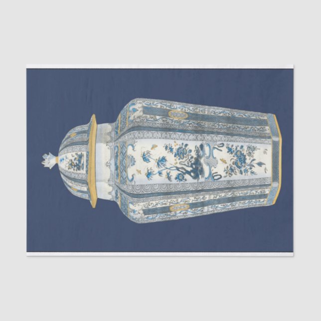 Papier Mousseline Urne asiatique décorative en bleu et blanc (Recto)