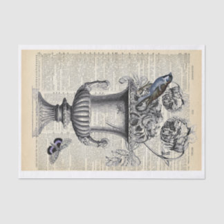 Papier Mousseline Urne florale avec oiseau et papillon sur la page d