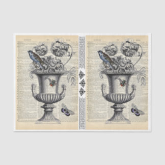 Papier Mousseline Urne florale avec oiseaux et abeilles