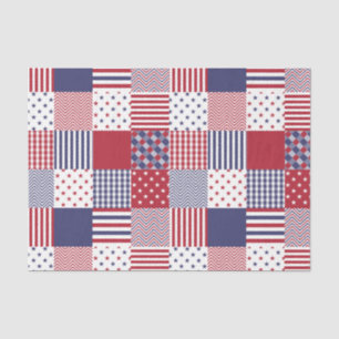 Papier Mousseline USA Americana Patchwork Rouge Blanc & Bleu