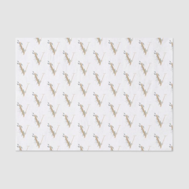 Papier Mousseline V Monogramme Floral Papier Tissu (Recto)